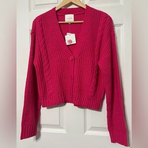 No Comment Women’s Pink Sweater Cardigan Cable Knit Long Sleeve NWT Size M